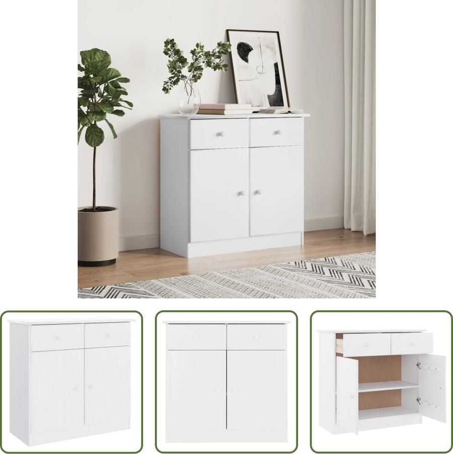 VidaXL Dressoir ALTA 77x35x73 cm massief grenenhout wit Dressoir Grenenhouten Dressoir Vintage Dressoir Landelijke Dressoir Salontafel