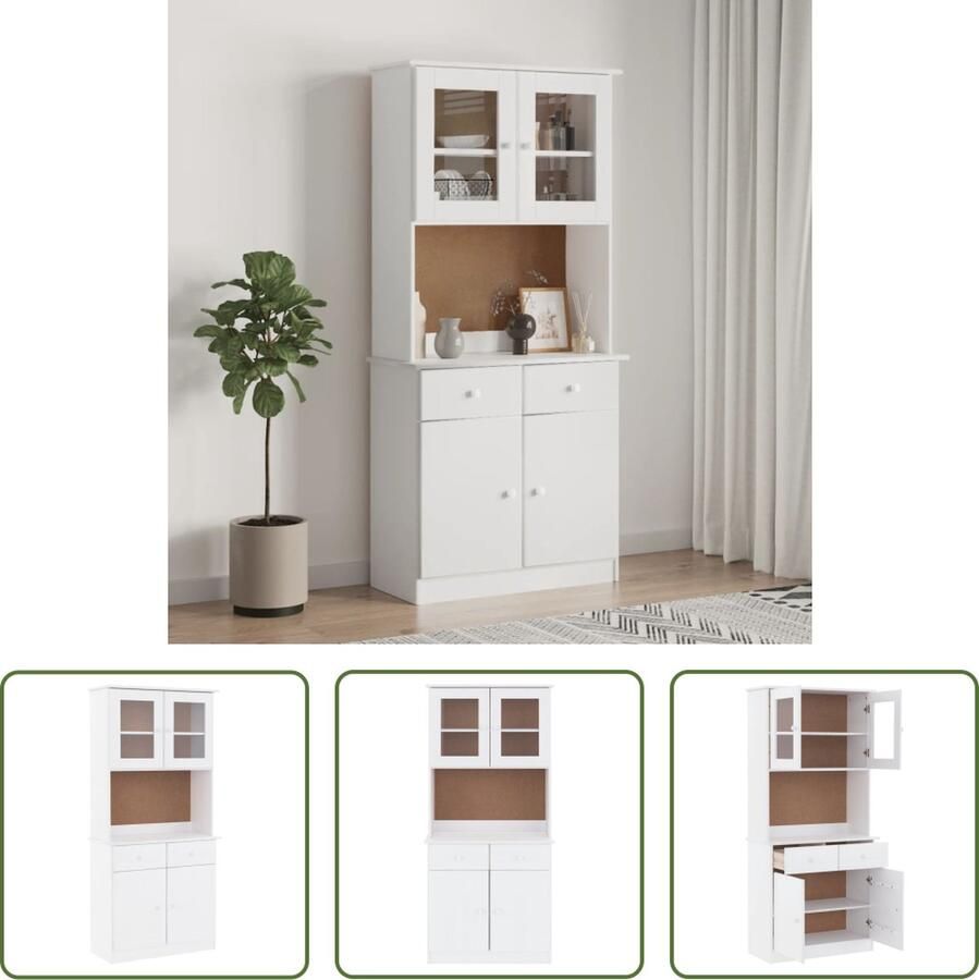 The Living Store Hoge kast ALTA 77x35x165 cm massief grenenhout wit Hoge Kast Houten Kast Grenoble Hout Opslagoplossing Living Room Furniture