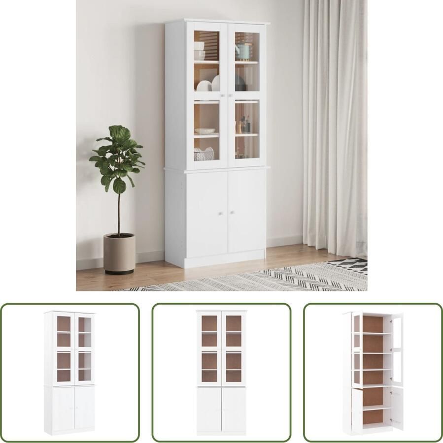 The Living Store Vitrinekast ALTA 77x35x186 5 cm massief grenenhout wit Vitrinekast Houtsoort Vintage Stijl Rustic Design Opslagoplossing