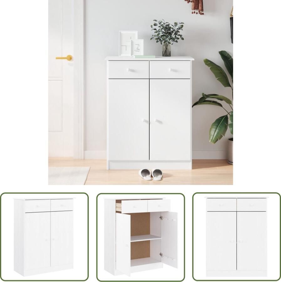 The Living Store Schoenenkast ALTA 77x35x96 cm massief grenenhout wit Schoenenkast Grenenhouten Schoenenkast Schoenenopbergers Entree Organisatie Garderobe - Foto 4