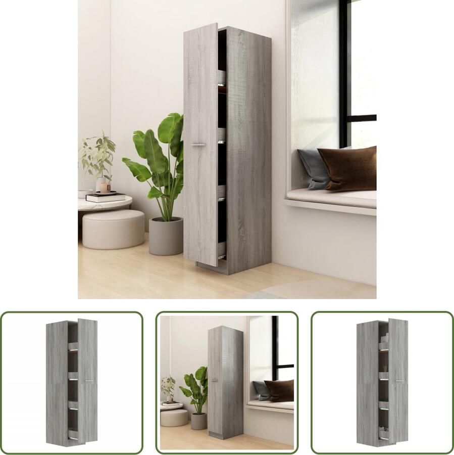 The Living Store Apothekerskast 30 x 42.5 x 150 cm Grijs Sonoma Eiken - Foto 2