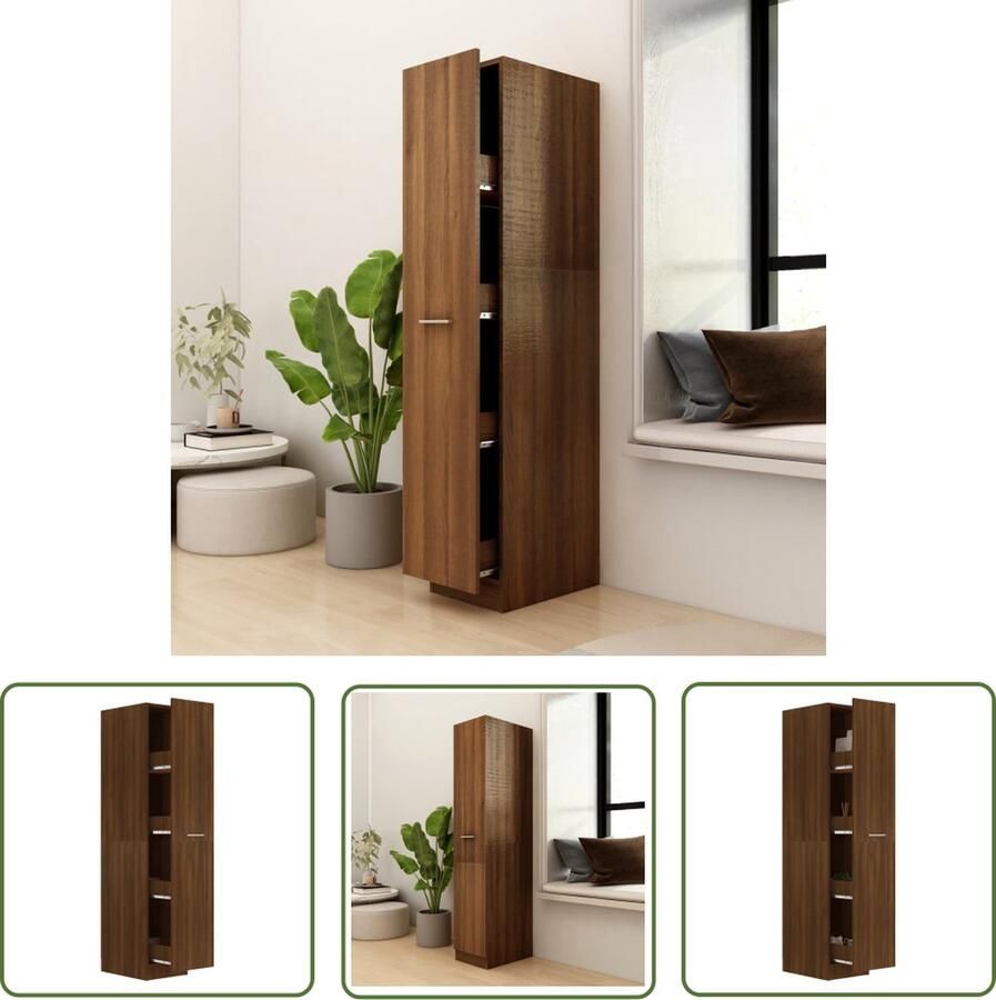 The Living Store Apothekerskast 30x42-5x150 cm bewerkt hout bruineikenkleurig Kast - Foto 2