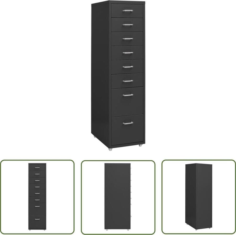 The Living Store Ladeblok verrijdbaar 28x41x109 cm metaal antracietkleurig Archiefkaartje Ladenkast Opslaglade Kantooraccessoires Administratieve Materialen - Foto 3