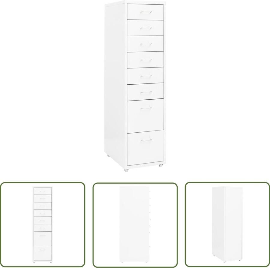 The Living Store Ladeblok verrijdbaar 28x41x109 cm metaal wit Archief Kast Ladenkast Metaalkast Kantoor Meubilair Bergruimte - Foto 2