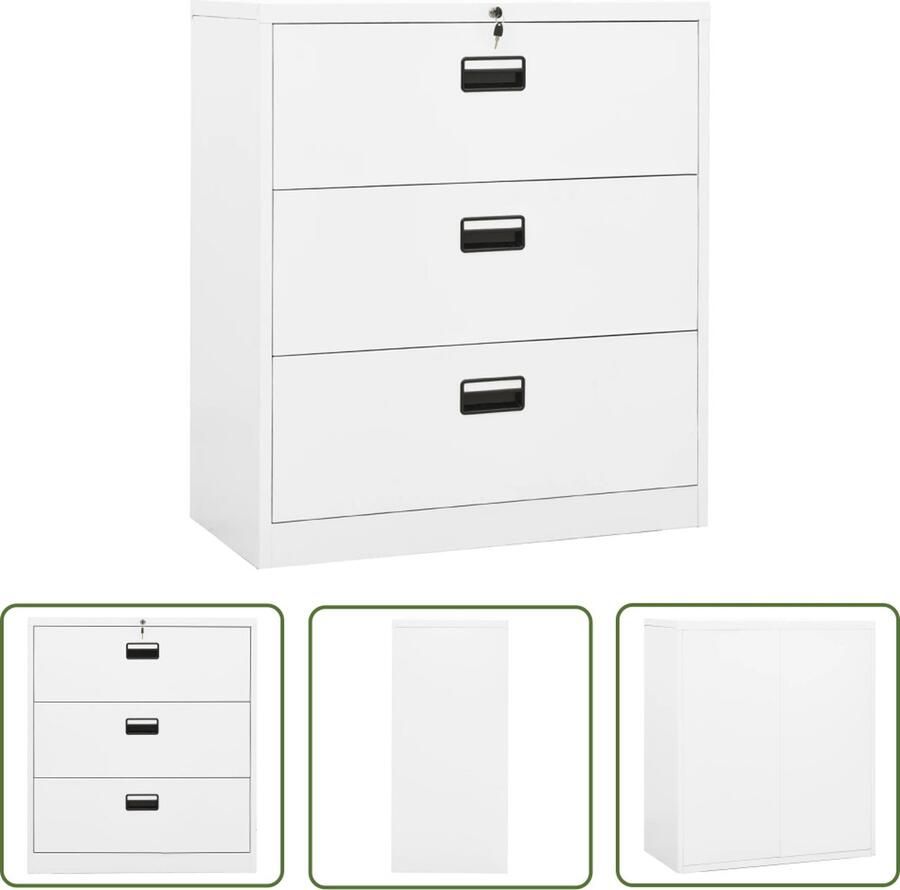 The Living Store Archiefkast 90x46x103 cm 5 Lades Staal Wit Archiefkast Ladeskast Metalen Kasten Witte Kasten Kantoor Meubilair