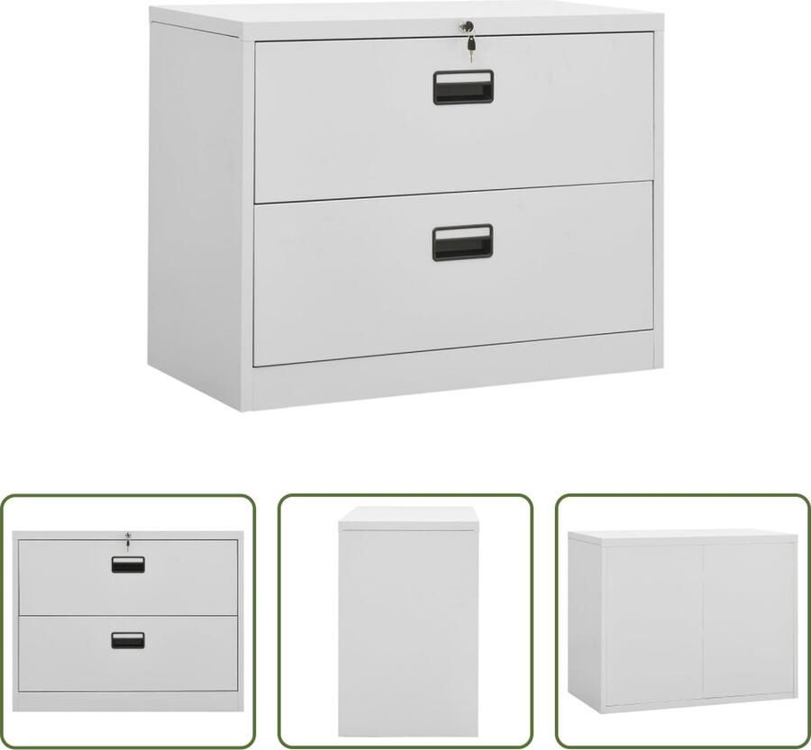The Living Store Archiefkast 90x46x72.5 cm Lichtgrijs Staal 2 lades Met slot