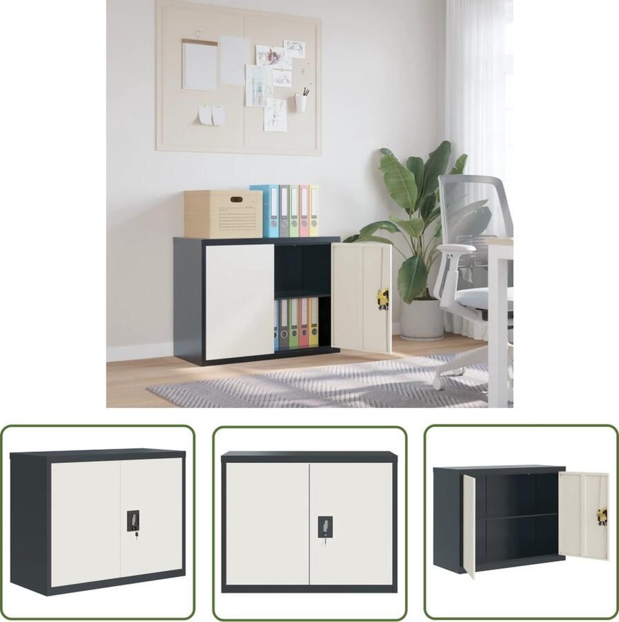 The Living Store Archiefkast Kantoorkast 90x40x70 cm Antraciet Wit