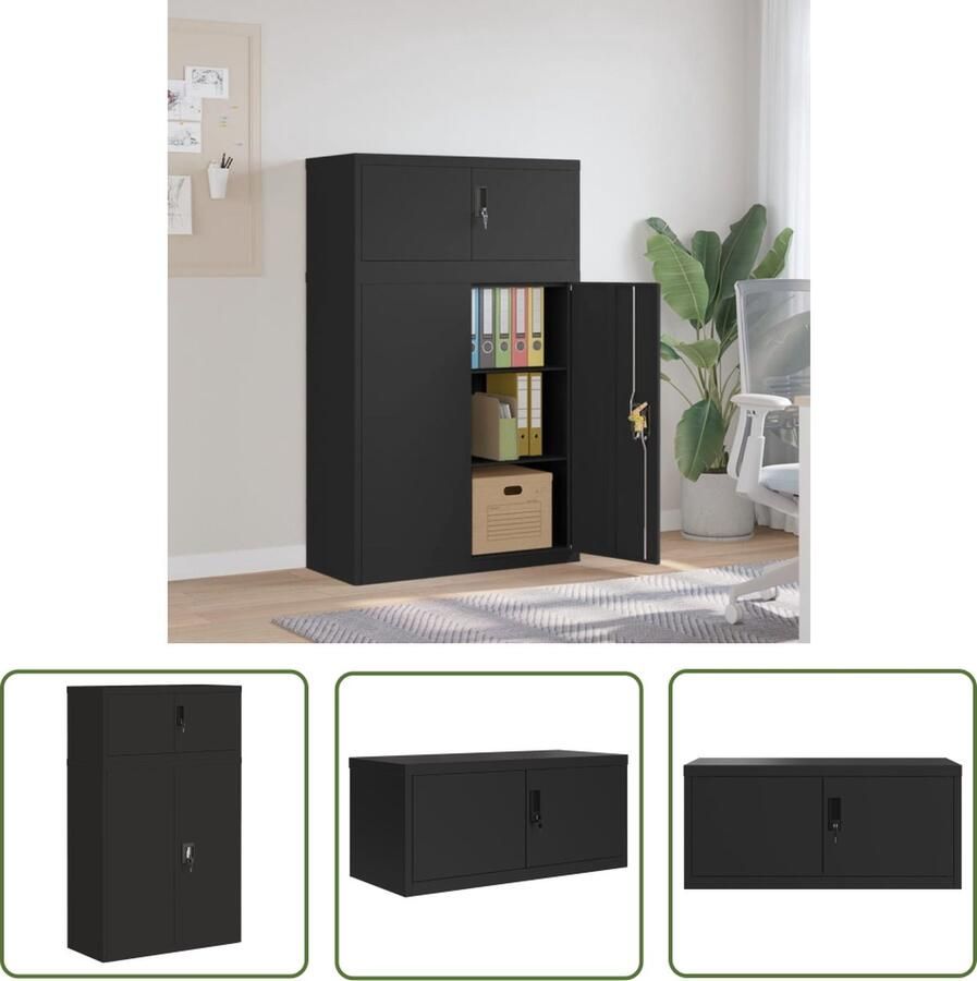 The Living Store Archiefkast Legal Documents Gepoedercoat staal 90 x 40 x 145 cm Zwart Archiefkast Metalen Kast Opbergkast Kantooraccessoires Bureauspullen - Foto 2