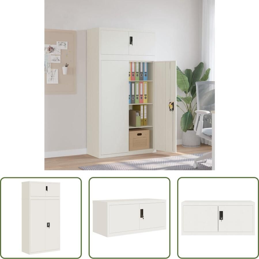 VidaXL Archiefkast 90x40x180 cm staal wit Archiefkast Opbergkast Kantoormeubilair Boekenkast Metalen Kast