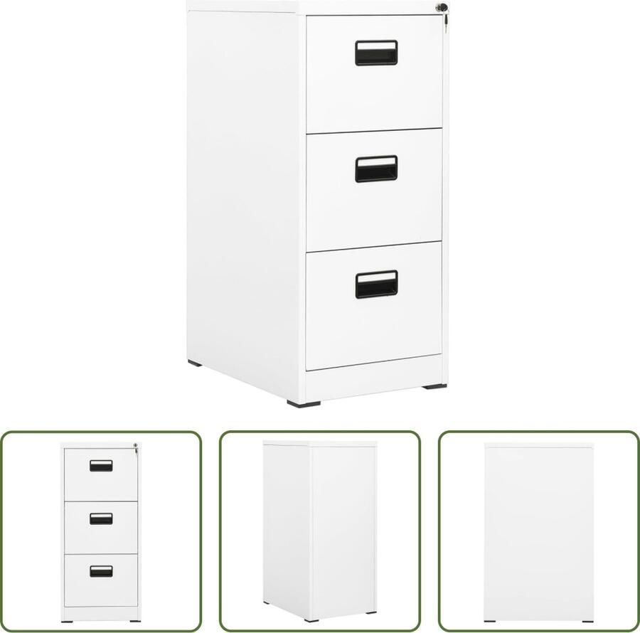 The Living Store Archiefkast Staal 46 x 62 x 102.5 cm 3 lades Wit Archiefkaart Documentenstoring Metalen Kasten Staalkasten Witte Kasten - Foto 3