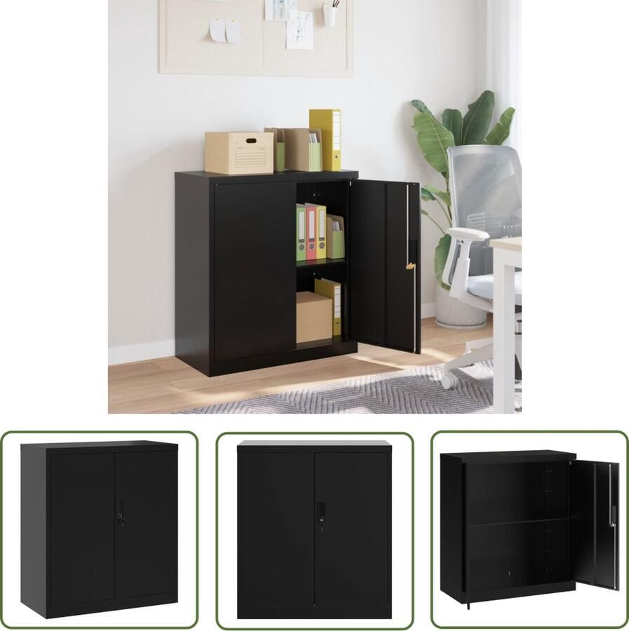 The Living Store Archiefkast 79x40x90 cm staal zwart Archiefkast Metalen Kast Zwarte Kast Opbergkast Kantooraccessoires - Foto 2