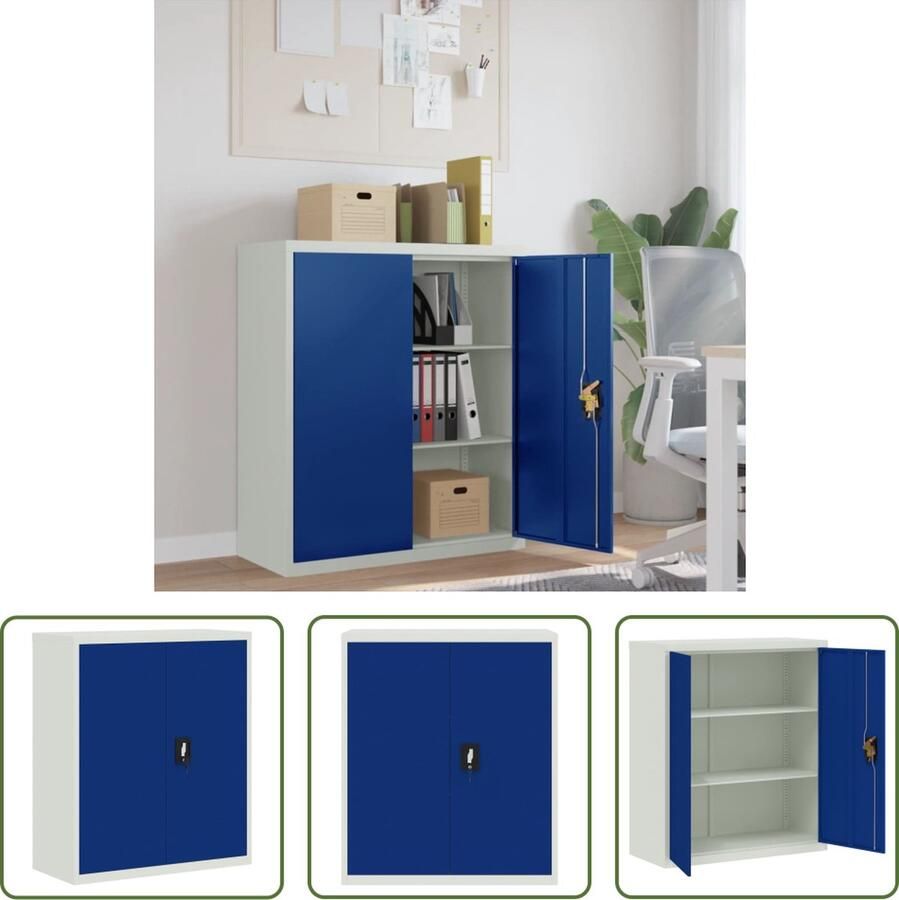 The Living Store Archiefkast Staal 90 x 40 x 105 cm Lichtgrijs en blauw Verstelbare schappen