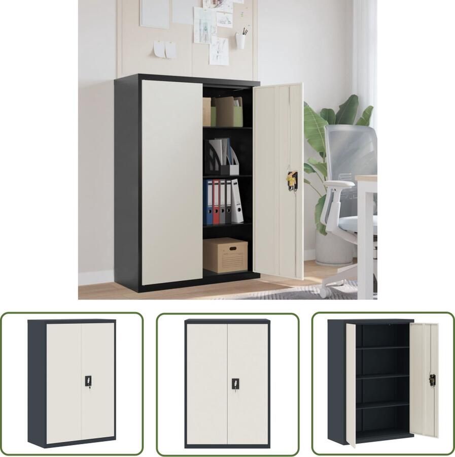 The Living Store Archiefkast Staal 90 x 40 x 140 cm Antraciet en wit Verstelbare schappen