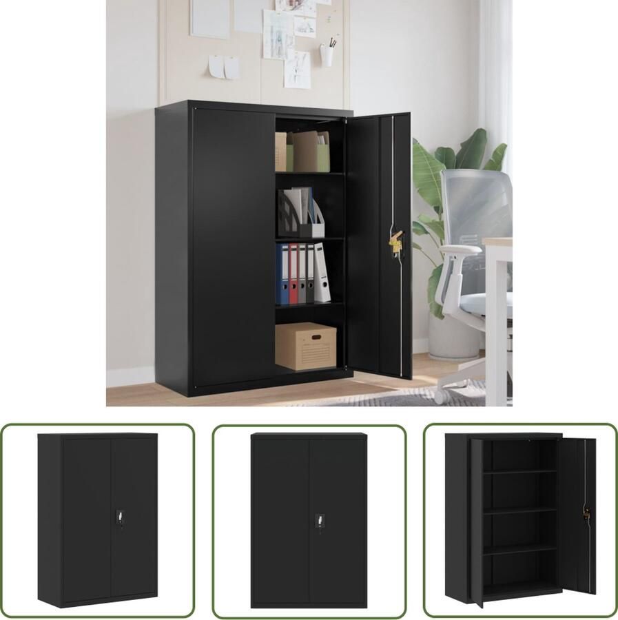 The Living Store Archiefkast Staal 90 x 40 x 140 cm Zwart Verstelbare schappen Afsluitbaar Archiefkast Metalen Kast Staalkast Opslagoplossing Kantooraccessoires - Foto 2