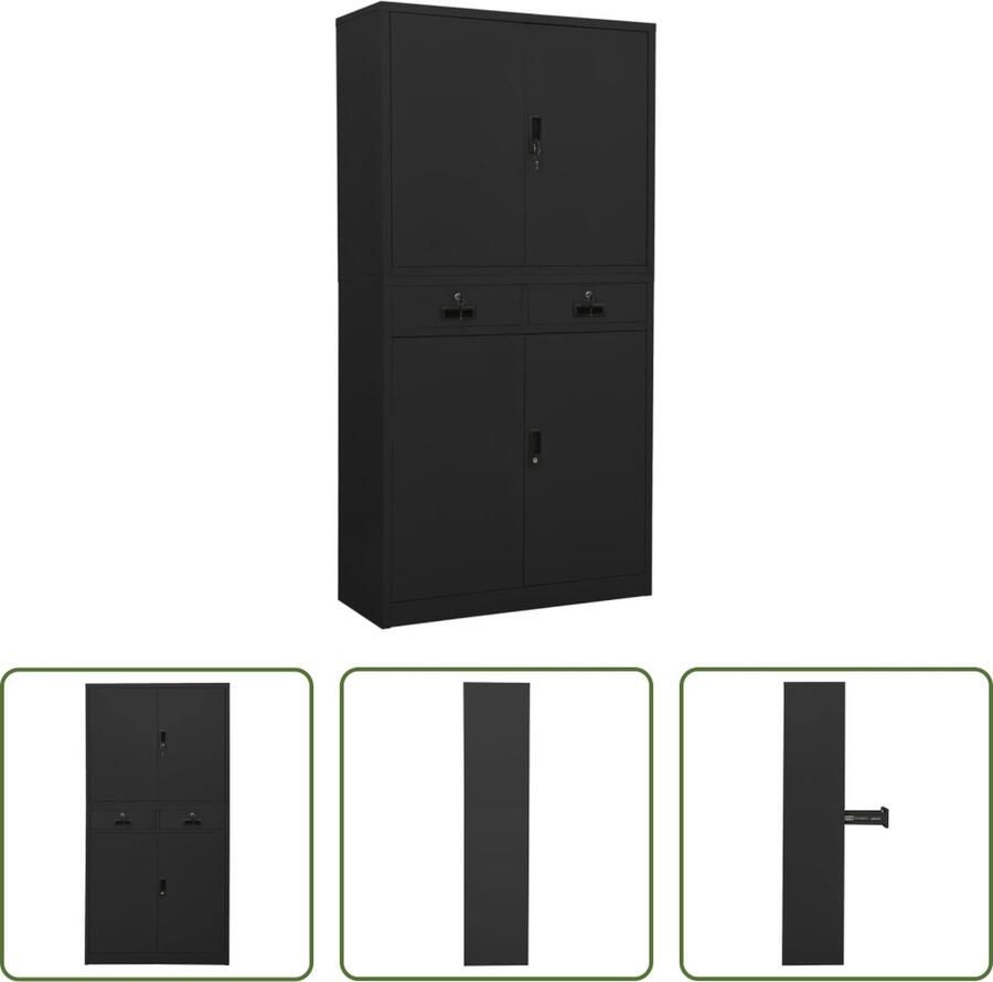 The Living Store Archiefkast Staal 90 x 40 x 180 cm Antraciet Met Sloten - Foto 2