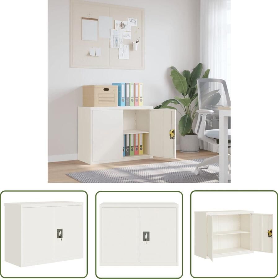 The Living Store Archiefkast 90x40x70 cm staal wit Archiefkast Metalen Kast Staalkast Opbergkast Kantooraccessoires - Foto 3