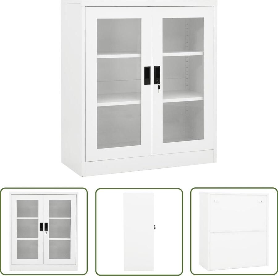 The Living Store Archiefkast Staal Wit 90 x 40 x 105 cm Gehard glas - Foto 2