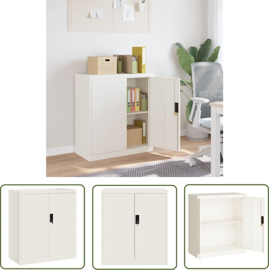 The Living Store Archiefkast Stalen opbergkast Wit 79x40x90 cm Afsluitbare deuren Archiefkast Opbergkast Kantoor Kast Metalen Kast Witte Kast - Foto 2