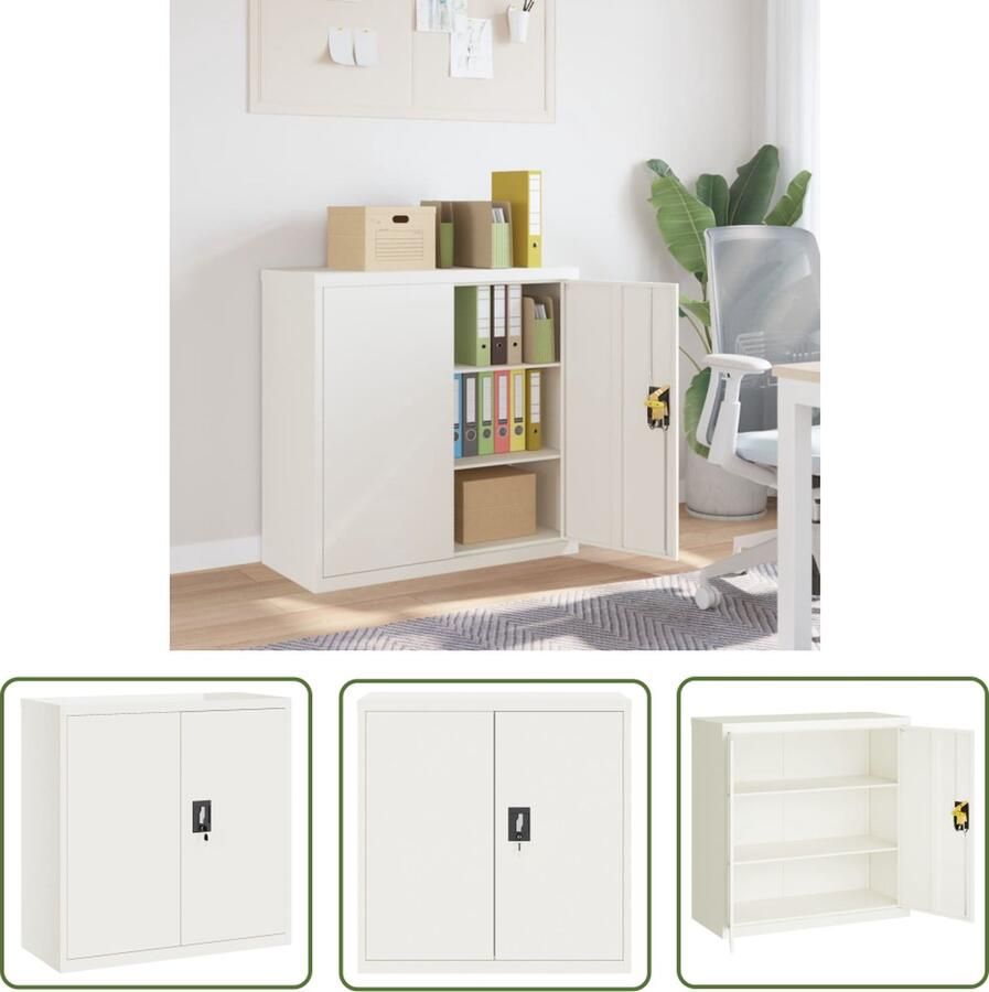 The Living Store Archiefkast Wit 90 x 40 x 90 cm Gepoedercoat staal Verstelbare schappen Archiefkast Boekenkast Opbergkast Kantooraccessoires Staalkast - Foto 2
