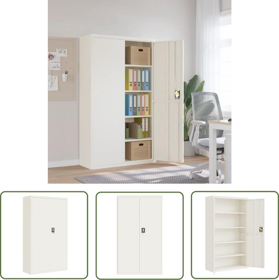 The Living Store Archiefkast Wit Staal 105 x 40 x 180 cm Verstelbare Schappen Archiefkast Witte Archief Kast Metalen Archief Kast Staalkast Opbergkast - Foto 2