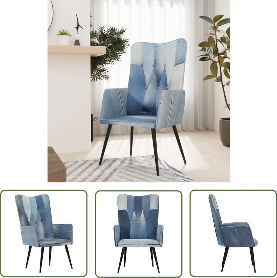 The Living Store Armstoel Canvas Blauw 55 x 41 x 97 cm Met knoopontwerp - Foto 2