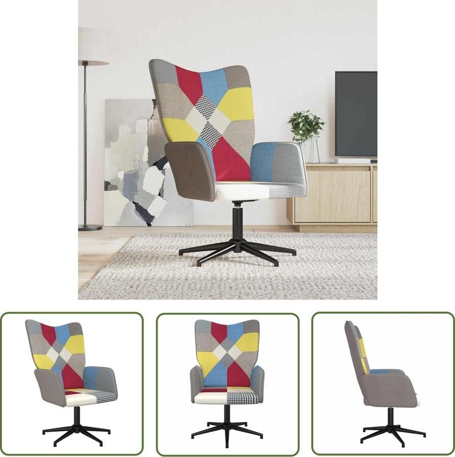 The Living Store Armstoel Patchwork Relaxstoel 62x68x98cm (BxDxH) Stof Staal - Foto 2
