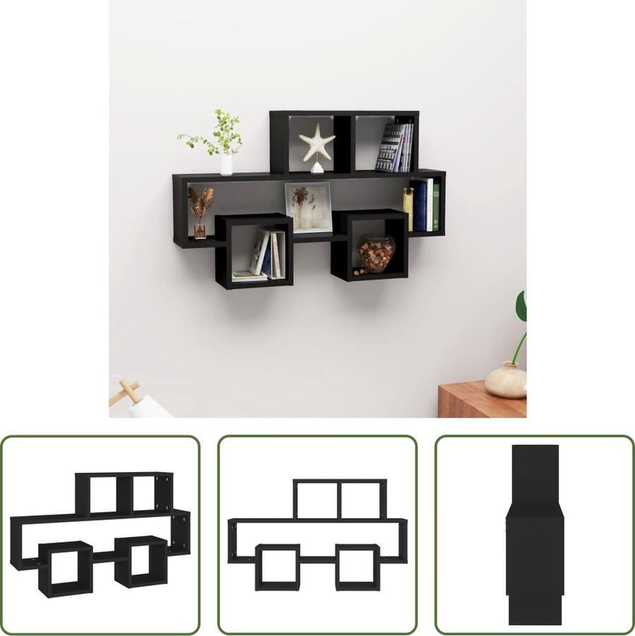 The Living Store Auto Wandplank Zwart 82 x 15 x 51 cm Bewerkt hout
