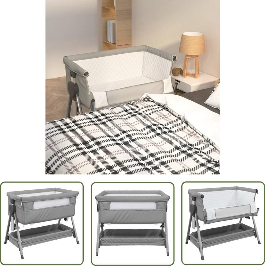 The Living Store Babybedje met matras Verstelbare hoogtes Opbergruimte Uitneembaar matras Lichtgrijs Linnen Gaas IJzer 93 x 56 x (70-82) cm Babybed Babykamer Slaapzak Kindermeubel Kinderbed