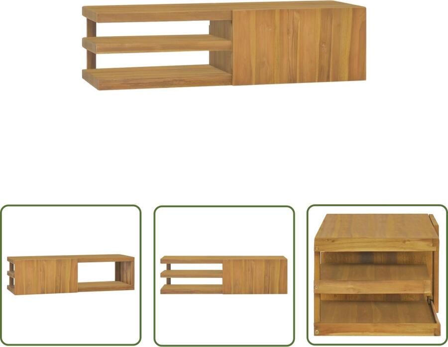 The Living Store Badkaast Massief Teakhout Wandgemonteerd 110x40x30 cm Badkamerkast Teakwood Kast Wandmontage Opbergkast Badkameroplossing - Foto 2