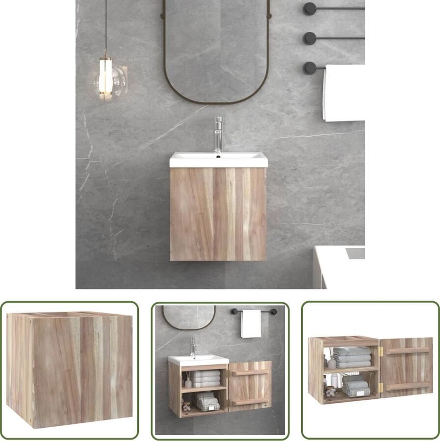 The Living Store Badkamerwandkast Massief teakhout 41 x 38 x 40 cm Wandgemonteerd Badkamerkast Teakwood Wandmontage Opbergruimte Design Meubilair - Foto 2