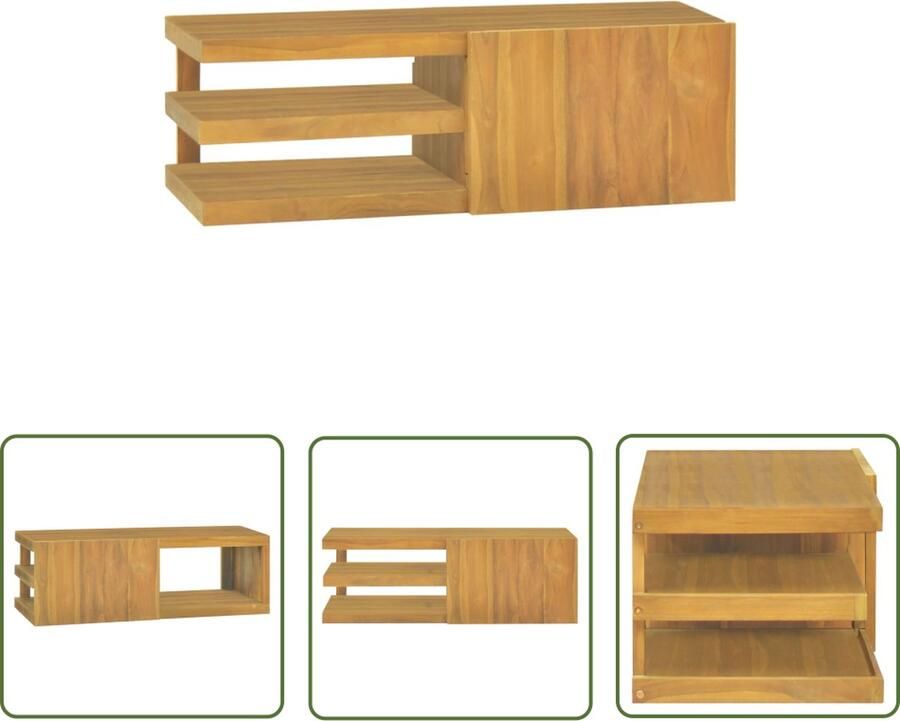 The Living Store Badkaast Massief Teakhout Wandgemonteerd Extra opbergruimte 90x40x30cm (BxDxH) Badkamerkast Teakwood Wandmontage Opbergruimte Badkamermeubel - Foto 2