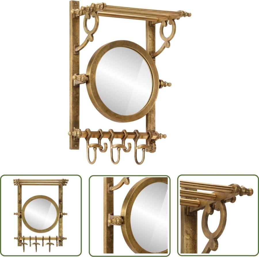 The Living Store Bagagerek Messing Wandmontage 47 x 23 x 60 cm Verstelbare Spiegel Bagagerek Wandmontage Messing Aluminium Spiegel