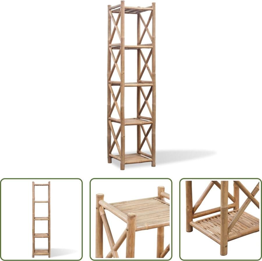 The Living Store Bamboe Rek 35 x 35 x 152 cm Met vijf lagen Bamboerak Staand Rek Opbergplank Woonaccessoires Badkamermeubel - Foto 2