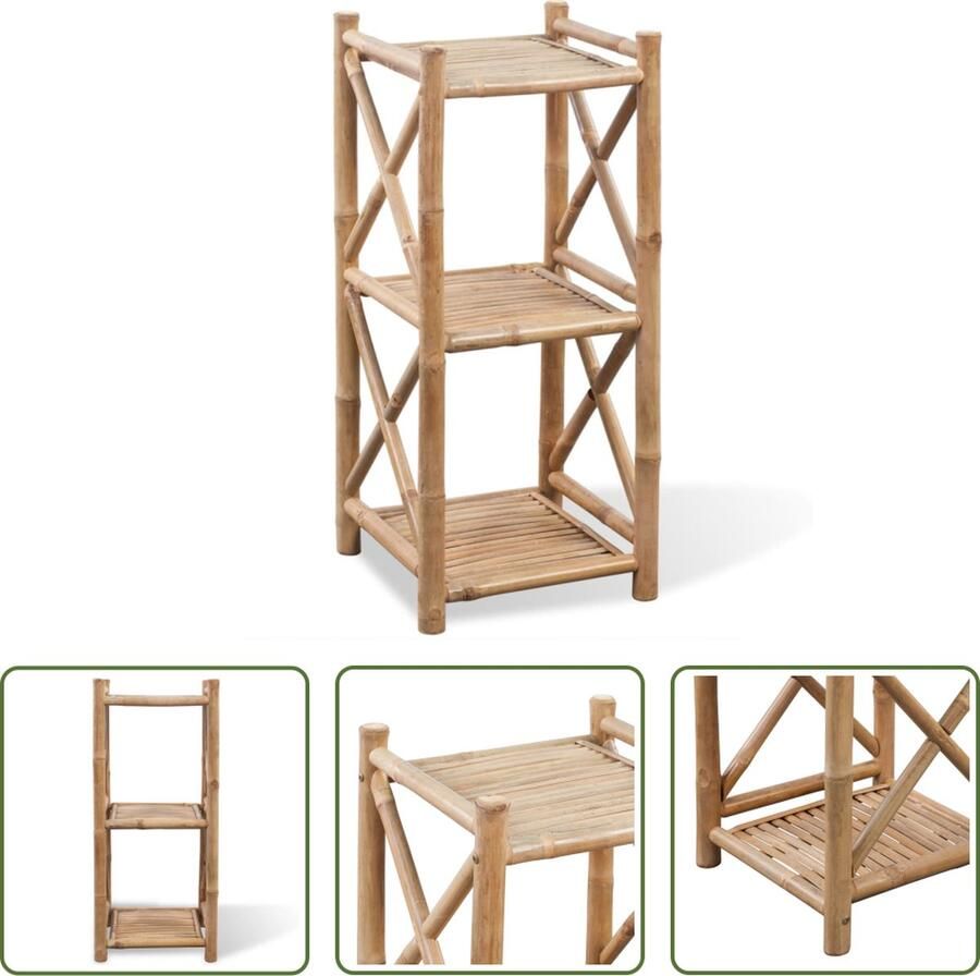 The Living Store Bamboe Rek 35 x 35 x 81 cm 3 Lagen Weerbestendig Duurzaam Bamboerekken Badkamerplank Plantensteun Boekenplank Staand Rek - Foto 2