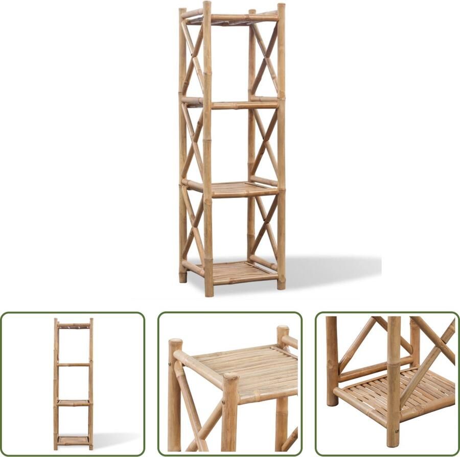 The Living Store Bamboe Rek 35x35x117 cm Vier lagen Weerbestendig en duurzaam Tropische uitstraling Bamboerekken Badkamerplank Plantensteun Boekenrek Staand Rek - Foto 2