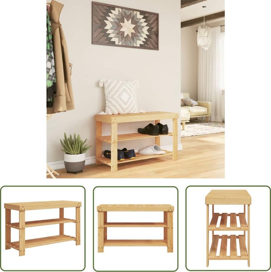 The Living Store Bamboe Schoenenrek 70 x 27.5 x 45 cm Opbergbank met 3 lagen Bamboeschoorenrek Schoenenplank Schoenenopbergers Schoenuitrekker Entreemeubilair - Foto 2