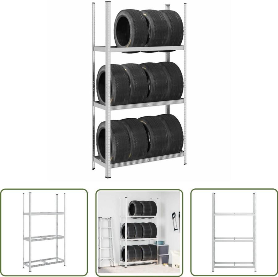 VidaXL Bandenrek 3-laags 110x40x200 cm Staal Bandenrek Bandenopslag Garage Organisatie Werkplaats Accessoires Industriele Opslag