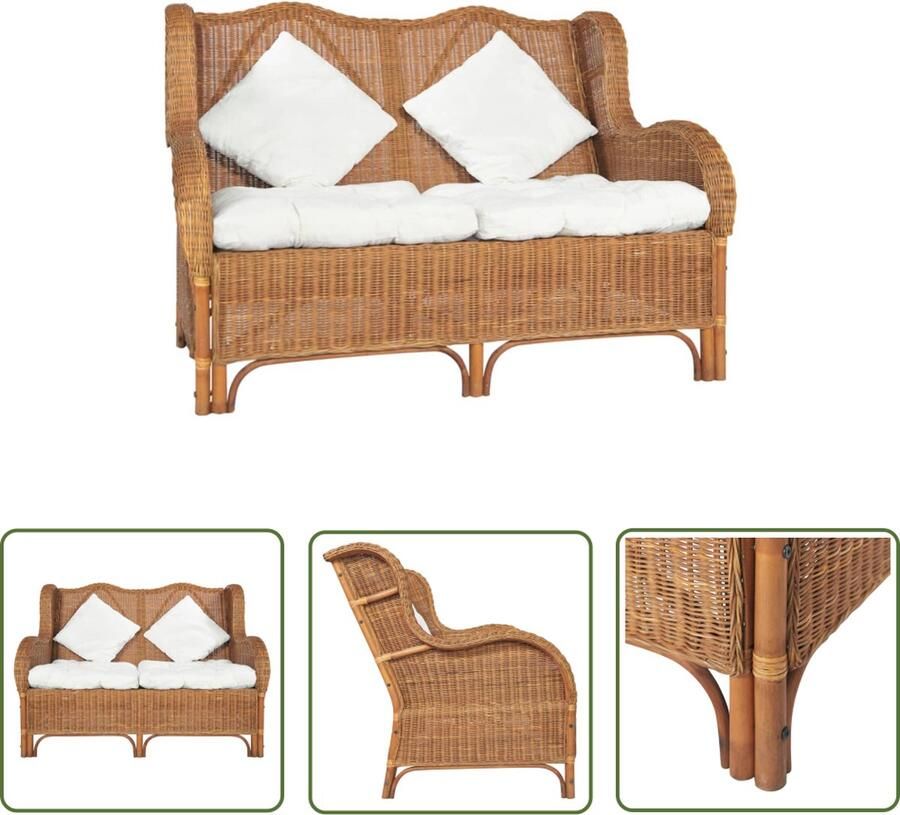 The Living Store 2-zitsbank Natuurlijk Rattan Lichtbruin 120 x 84 x 90.5 cm Montage vereist Tweedehands Meubels Vintage Bank Lounge Stoffen Bank Buitenbank Tuinbank