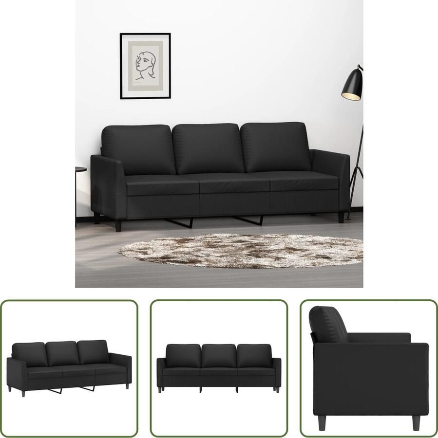 The Living Store Bank 3-zits Kunstleer 200x77x80 cm Zwart Drie Zits Bank Sofa Banks Kopen Salon Meubilair Zwarte Bank - Foto 2