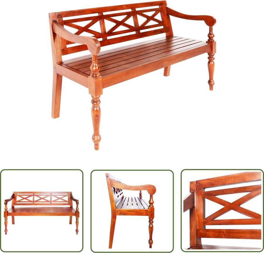 The Living Store Batavia Bank Hout 136 x 50 x 82 cm Stabiel en Duurzaam Donkerbruin Houten Bank Salontafel Bankstel Woonkamer Meubilair Donkere Bank - Foto 3