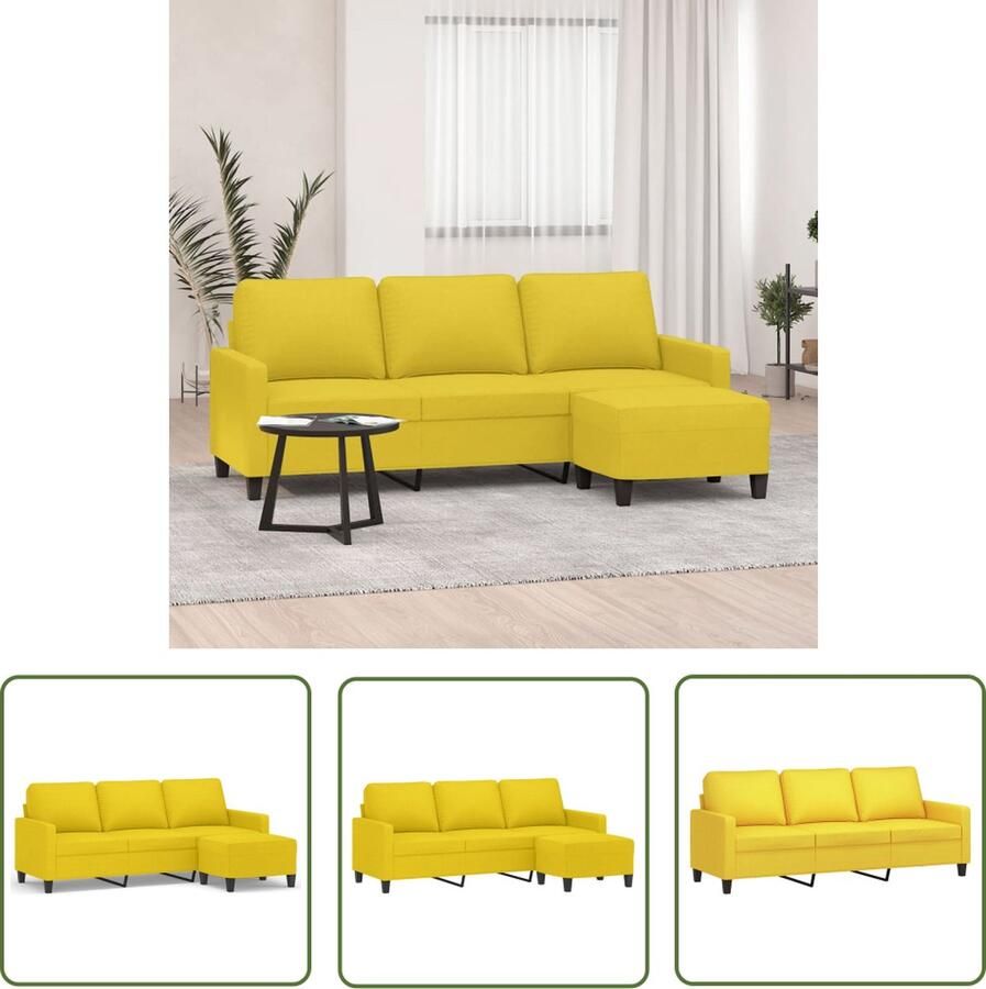 The Living Store Driezitsbank met voetenbank 180 cm stof lichtgeel Drie Persoonsbank Bankstel Salontafel Lounge Meubels Geel Sofa - Foto 2