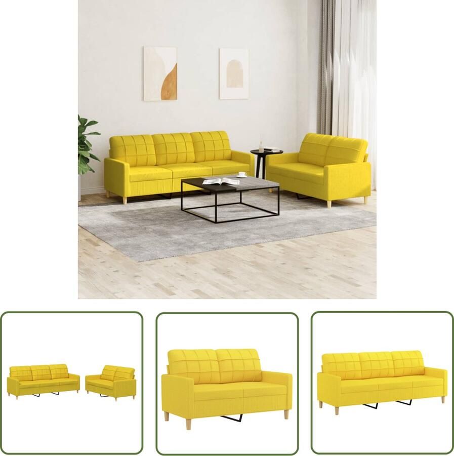 VidaXL Bankstel Lounge Set 2-delige Loungeset met kussens stof lichtgeel 2 Persoons Bank 3 Persoons Bank Geel Sofa - Foto 2