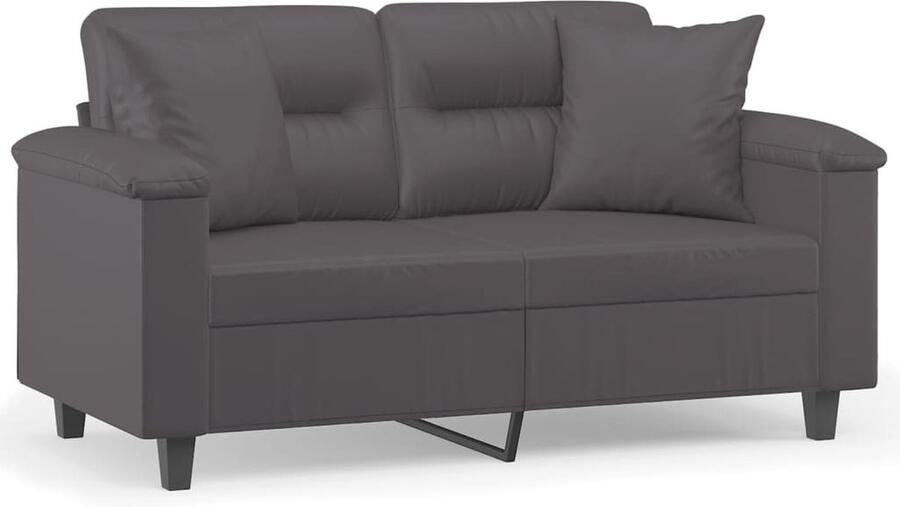 The Living Store Bank Lounge 2-zits Grijs Kunstleer 150 x 77 x 80 cm Inclusief sierkussens Tweezitsbank Lounge Bank Grijze Bank Kunstleder Bank Comfortabele Bank - Foto 2