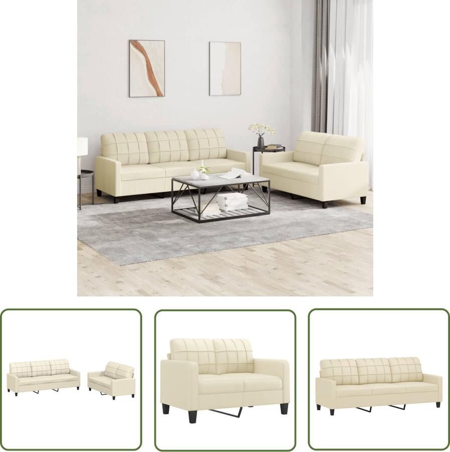 The Living Store Bank Lounge Banken 138 x 77 x 80 cm Crème Kunstleer Lounge Set Bankstel Tuinset Buitenbank Creme Kleur - Foto 3