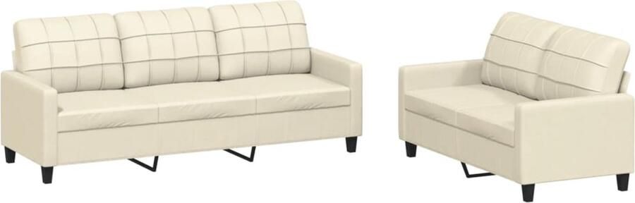 The Living Store Bank Lounge Banken 138 x 77 x 80 cm Crème Kunstleer Lounge Set Bankstel Tuinset Buitenbank Creme Kleur - Foto 2