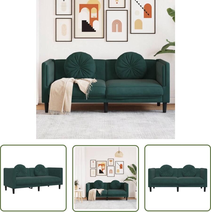 The Living Store Fluweel Tweezitsbank 173.5x77x70 cm Donkergroen Tweezitsbank Fluweel Sofa Donkere Groene Bank Lounge Meubilair Zitzitting