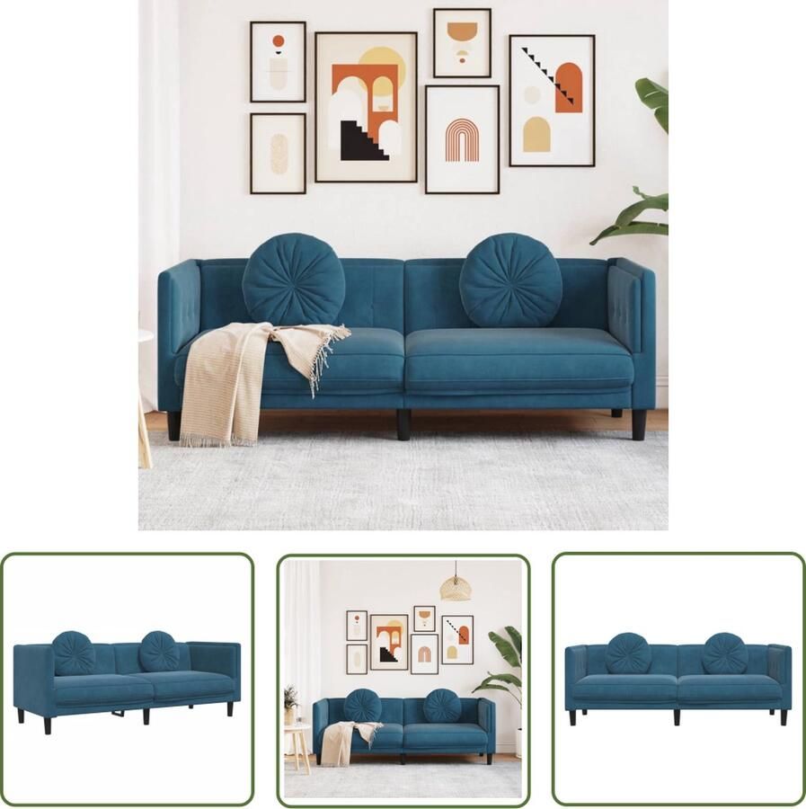 The Living Store 3-zitsbank fluweel blauw 193.5 x 77 x 70 cm Comfortabele zitervaring 3 Zits Bank Fluweel Sofa Blauwe Bank Banks Kopen Lounge Meubilair