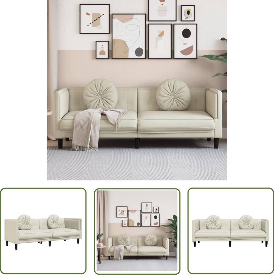 The Living Store 3-zitsbank Velvet 193.5 x 77 x 70 cm Crème Luze fluwelen bank met comfortabele zitting en opvallend modern design 3 Zits Bank Velvet Bank Fluweel Sofa Creme Bank Banks Kopen