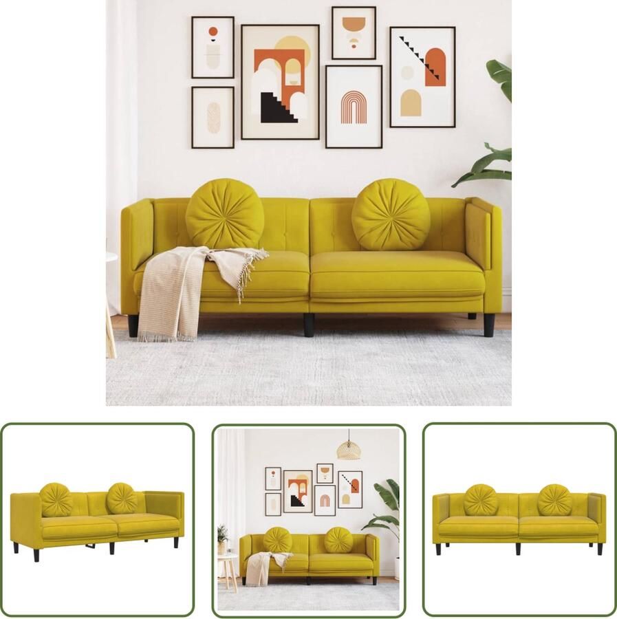 The Living Store Driezitsbank Fluweel Geel 193.5 x 77 x 70 cm Comfortabel Stabiele poten Drie Zitsbank Fluweel Sofa Gele Bank Lounge Bank Bankstel