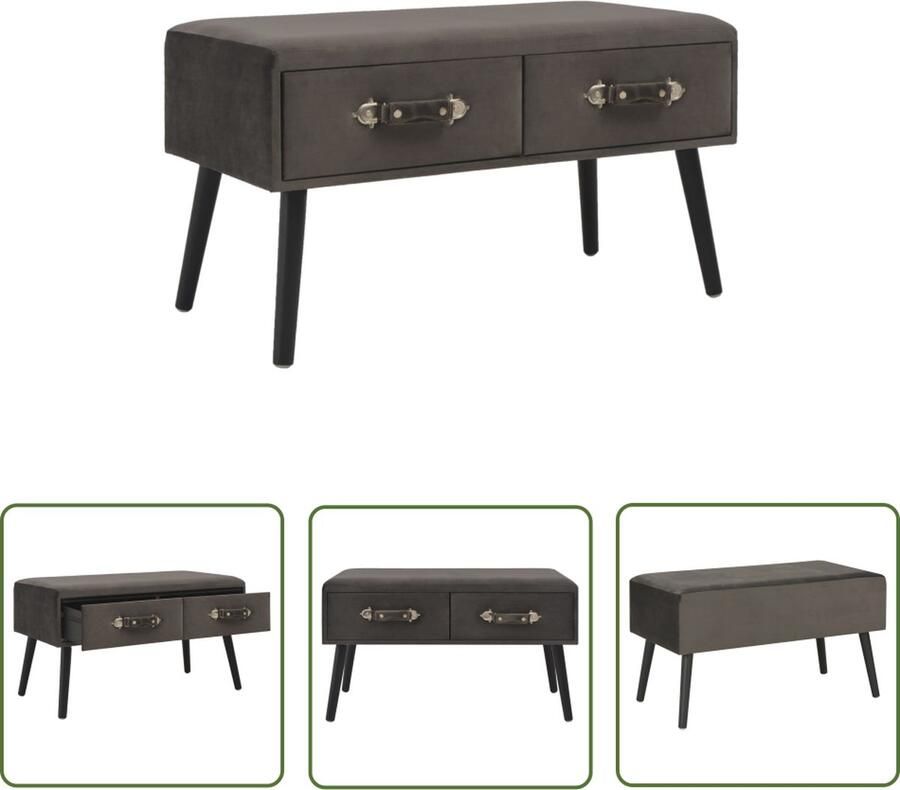 The Living Store Opbergbank Fluweel Grijs 80 x 40 x 46 cm Met 2 lades Opbergbank Fluweel Bank Grijze Bank Bankstel Zitbank - Foto 2